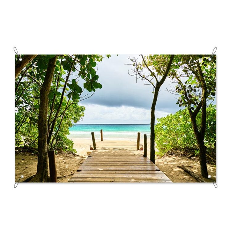 Tuinposter - tuindoek - Tuinposter Steiger naar tropisch strand