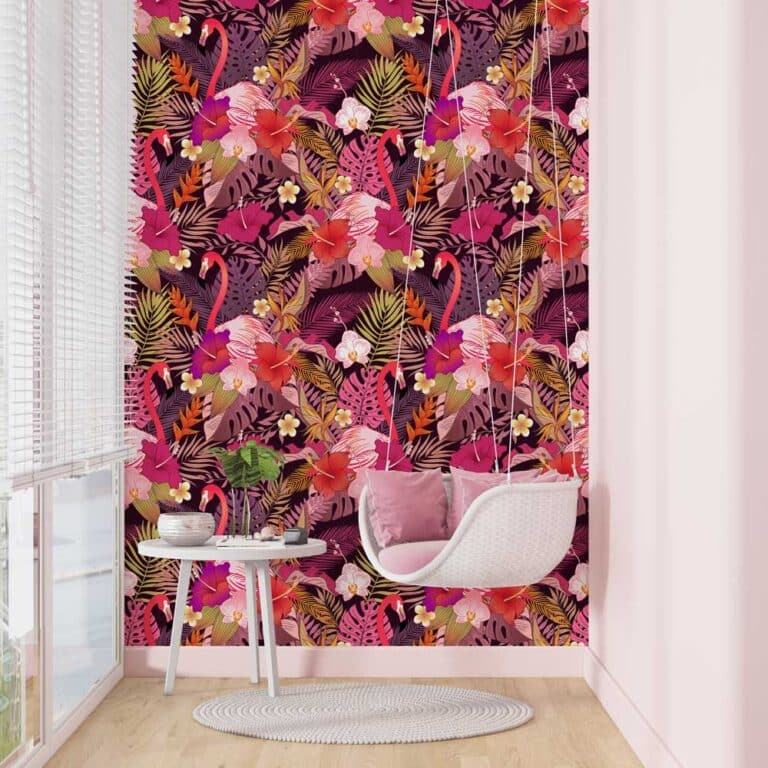 Fotobehang Kleurrijk Flamingo patroon