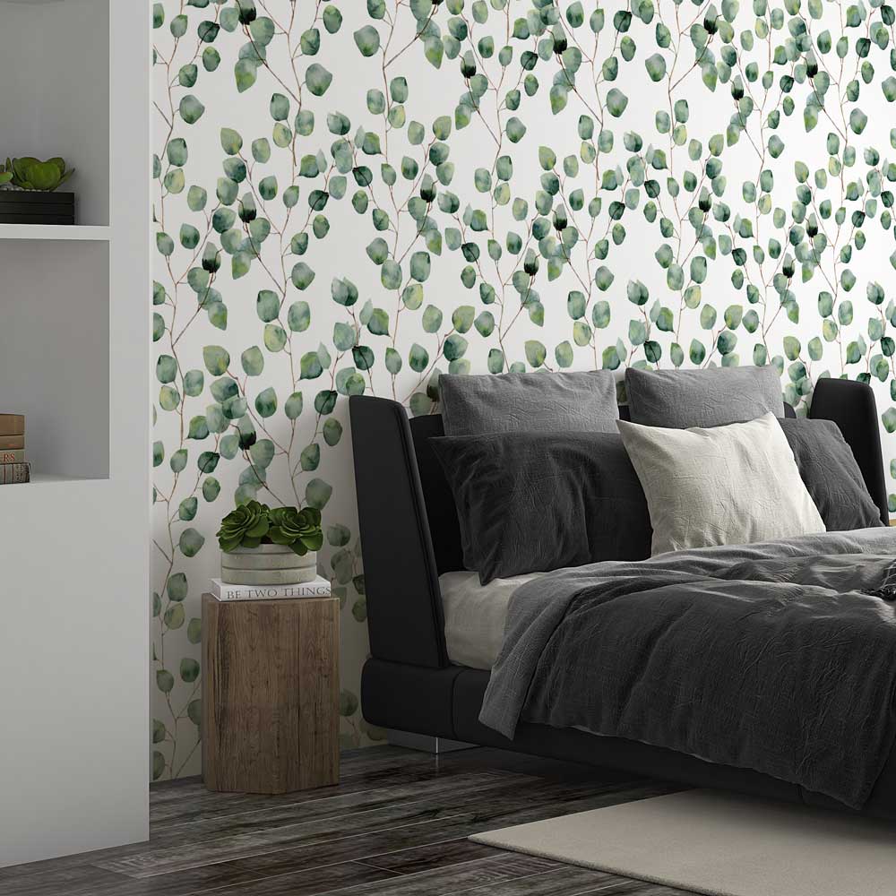 Eucalyptus bladeren behang voor slaapkamer