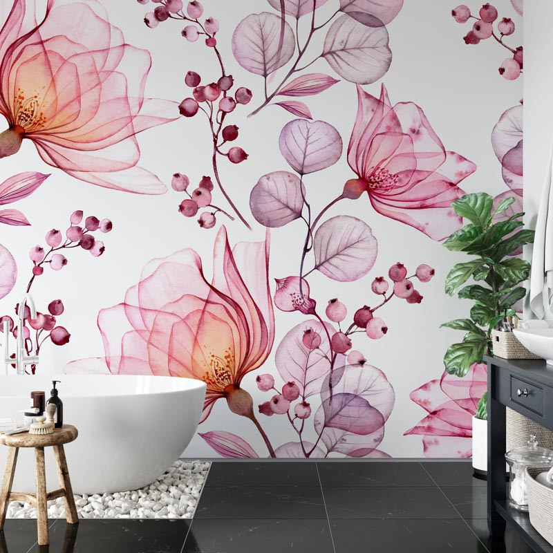 Rondlopen berekenen geschenk Badkamer behang Bloemen in detail roze Vanaf €42,95 m² youpri