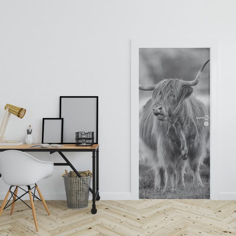 Deursticker Schotse hooglander zwart wit