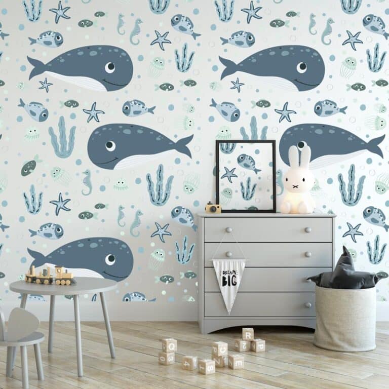 Kinderbehang Walvissen en vissen patroon