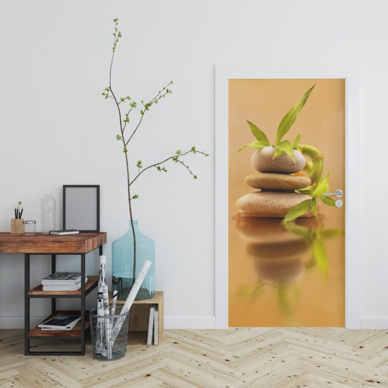 Deursticker Zen steen en bamboe