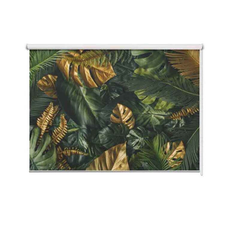 Rolgordijn Jungle bladeren met goud accent