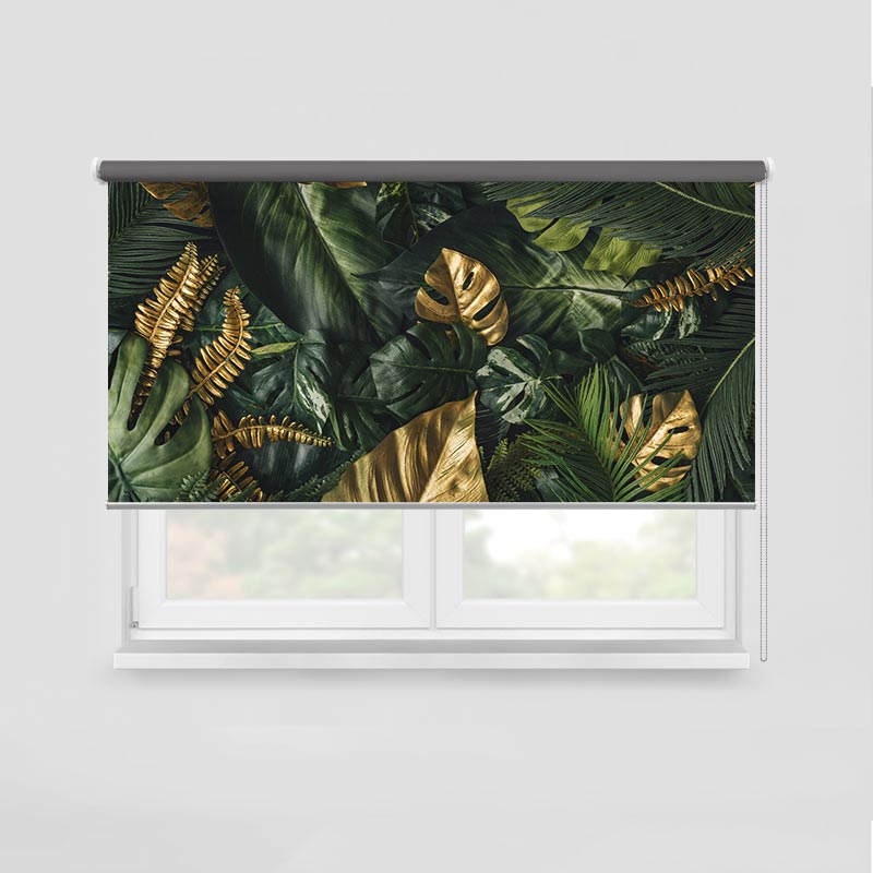Rolgordijn Jungle bladeren met goud accent