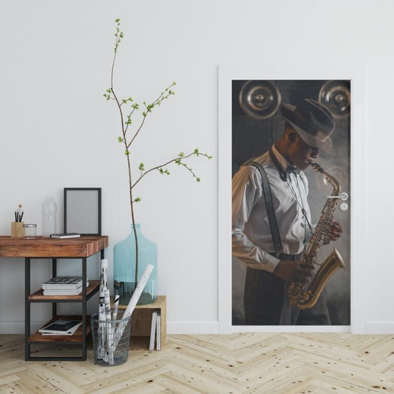 Deursticker Jazz muzikant donker