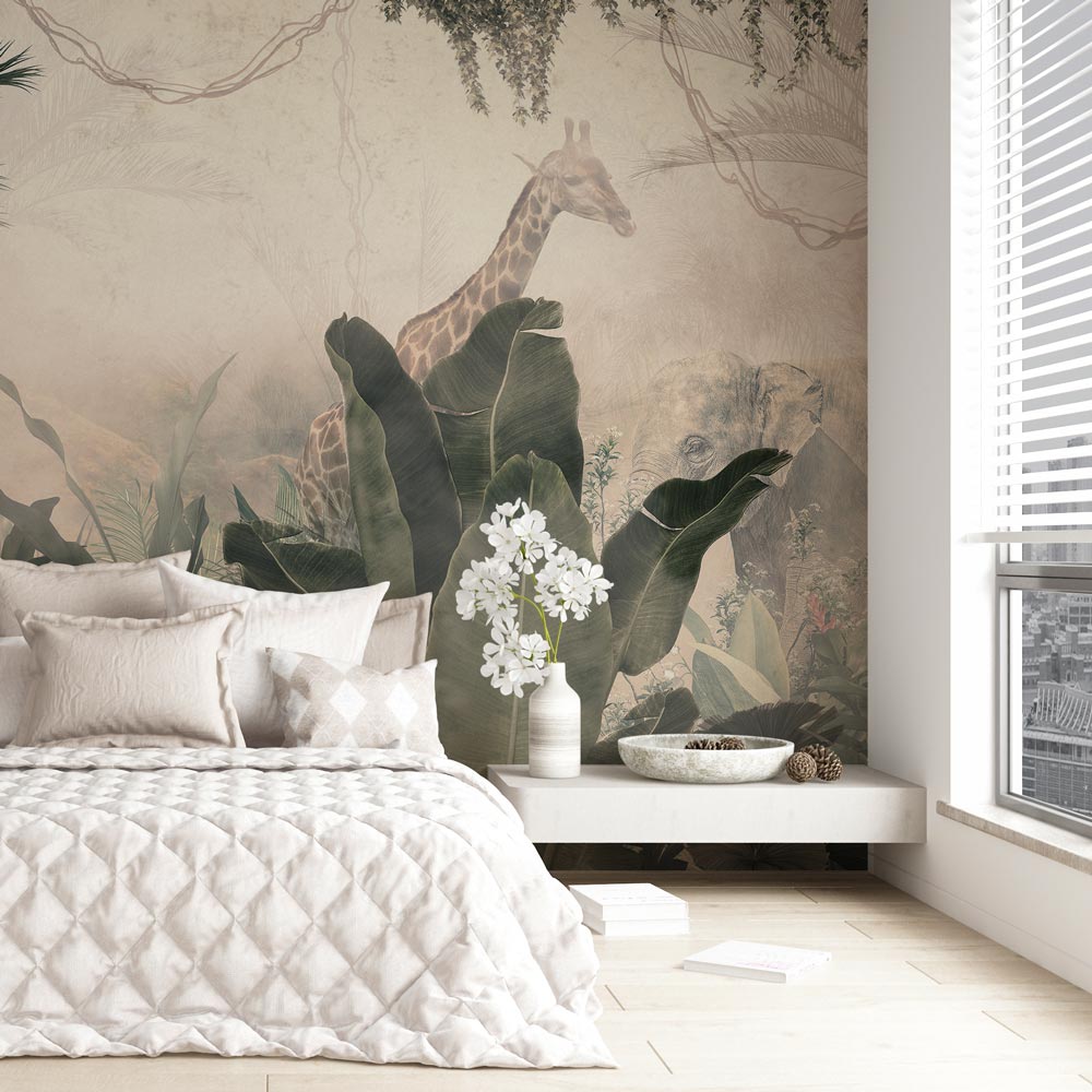 Fotobehang Giraf olifant in mistige jungle