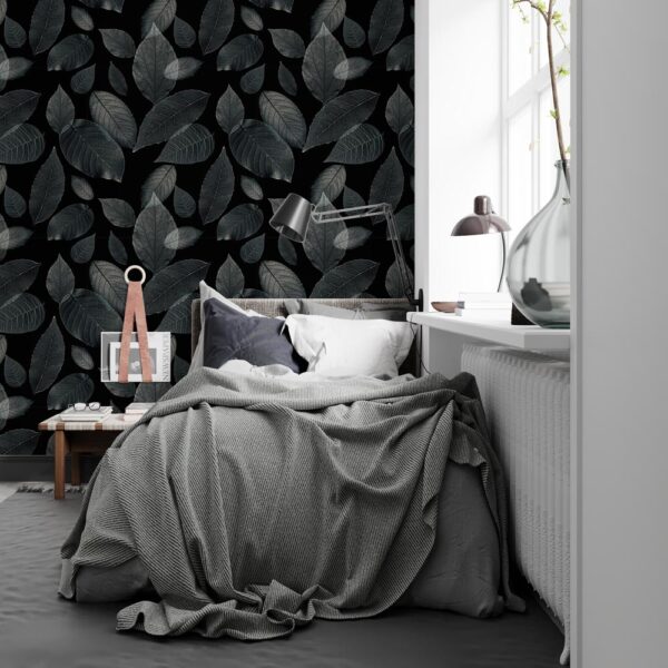 Fotobehang Bladeren op zwarte achtergrond