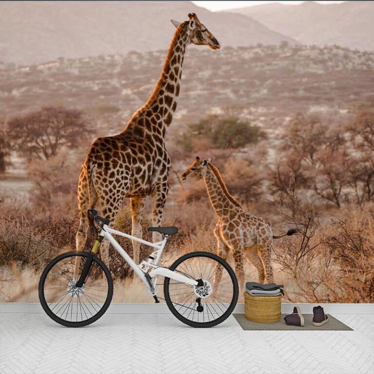 Fotobehang Giraf met kleintje