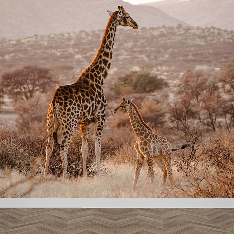 Fotobehang Giraf met kleintje