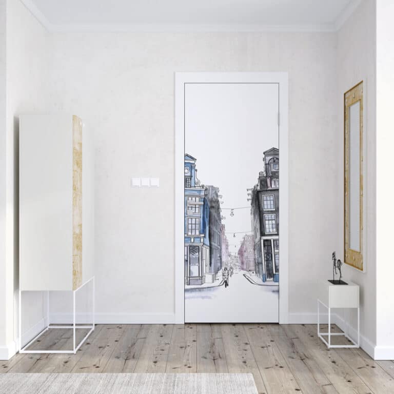 Deursticker Amsterdamse huisjes aquarel