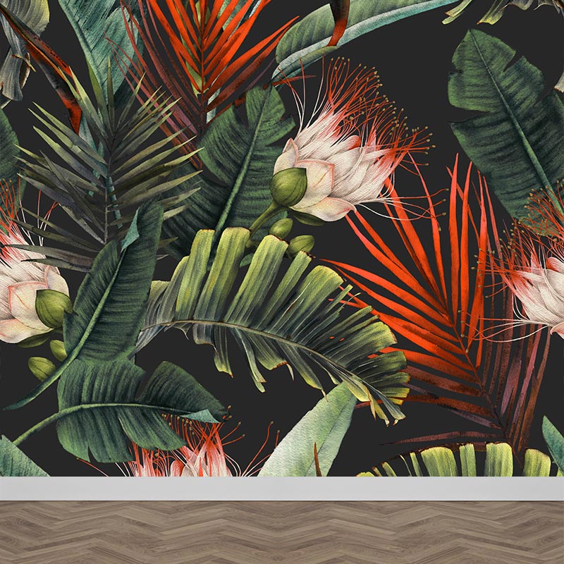 Fotobehang Tropische bladeren en bloemen