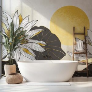 Behang badkamer - Badkamer behang Artistieke bloemen