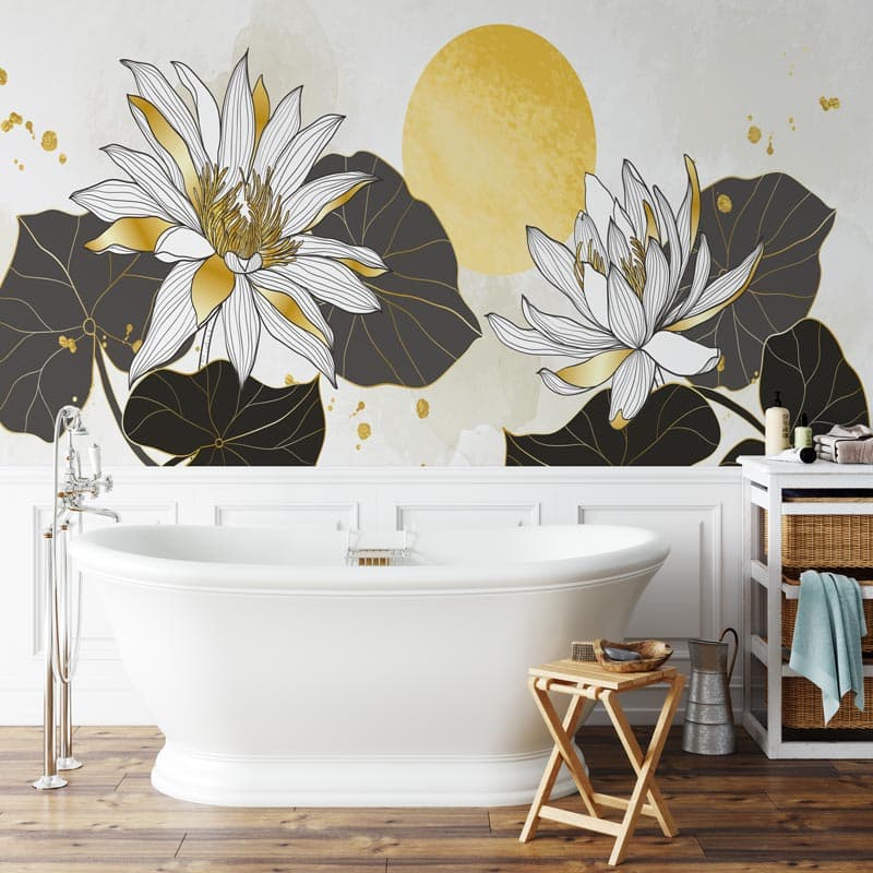 Badkamer behang Artistieke bloemen met zon