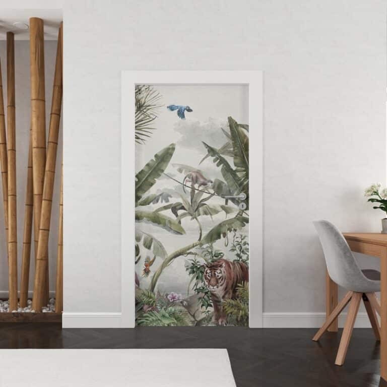 Deursticker Jungle met tijger en vogels