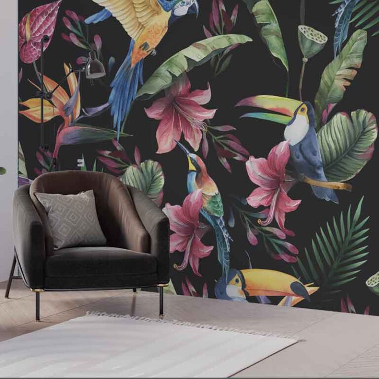 Fotobehang Vogels en bladeren