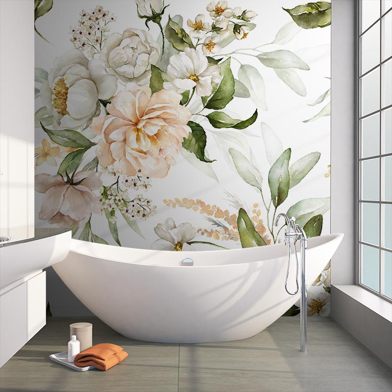 Badkamer behang Aquarel bloemen en bladeren