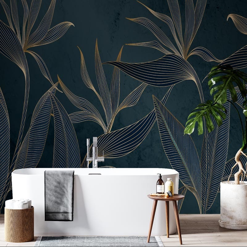 Badkamer behang Grafische bladeren modern
