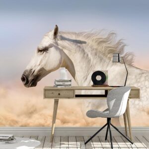 Fotobehang Wit paard in woestijn