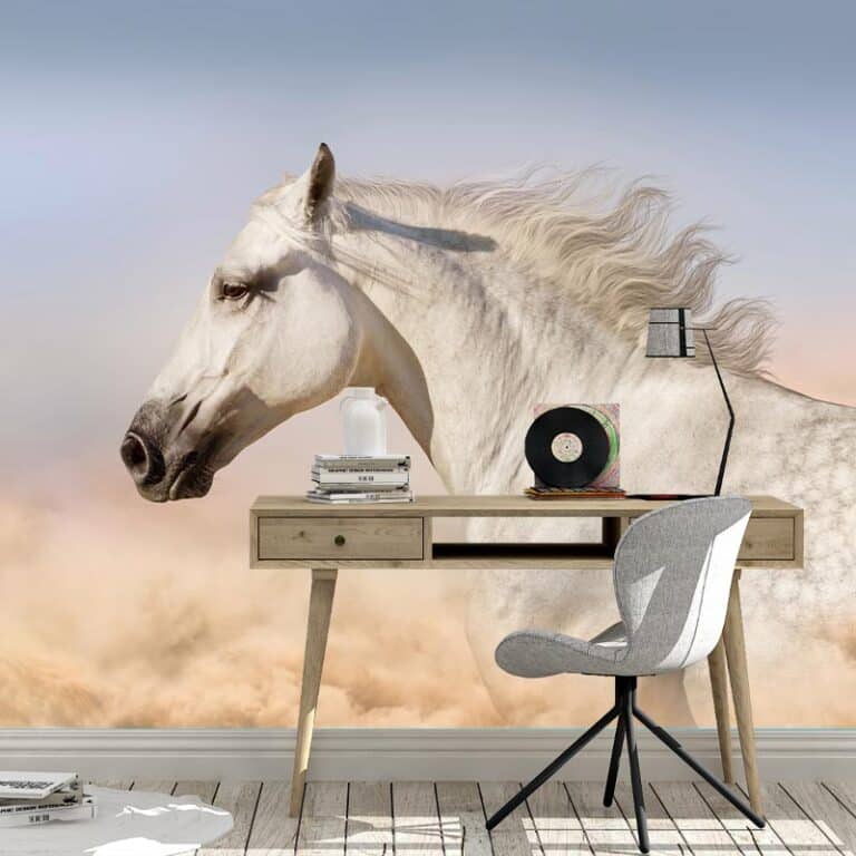 Fotobehang Wit paard in woestijn