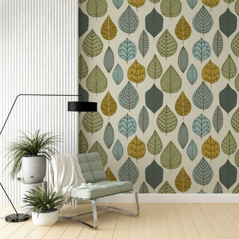 fotobehang Blauw groene bladeren