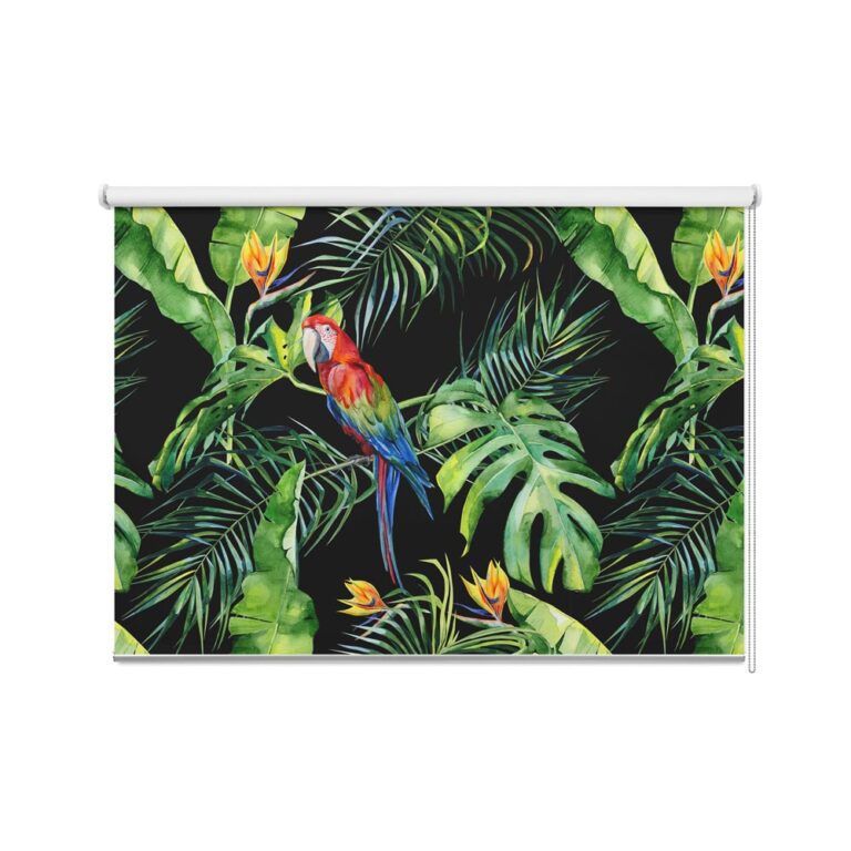 Rolgordijn Botanische jungle papegaai