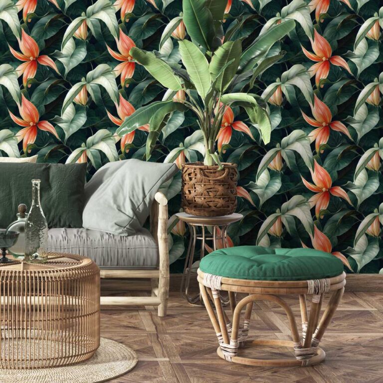 Fotobehang Jungle bladeren en lelies