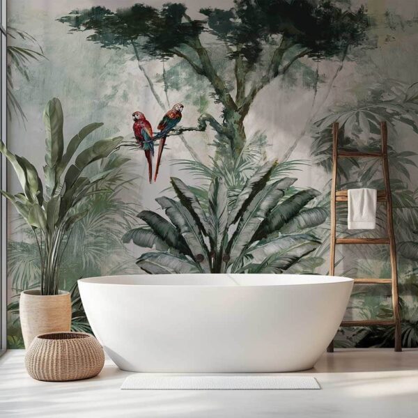 Badkamer behang Papegaaien in de jungle