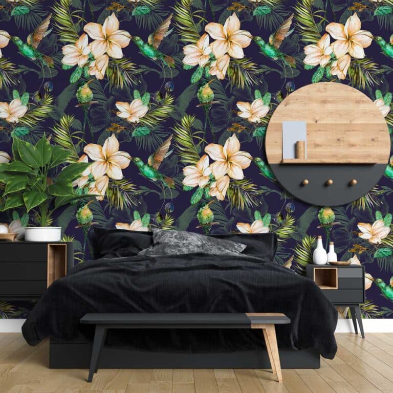 Fotobehang Kolibrie tussen bloemen