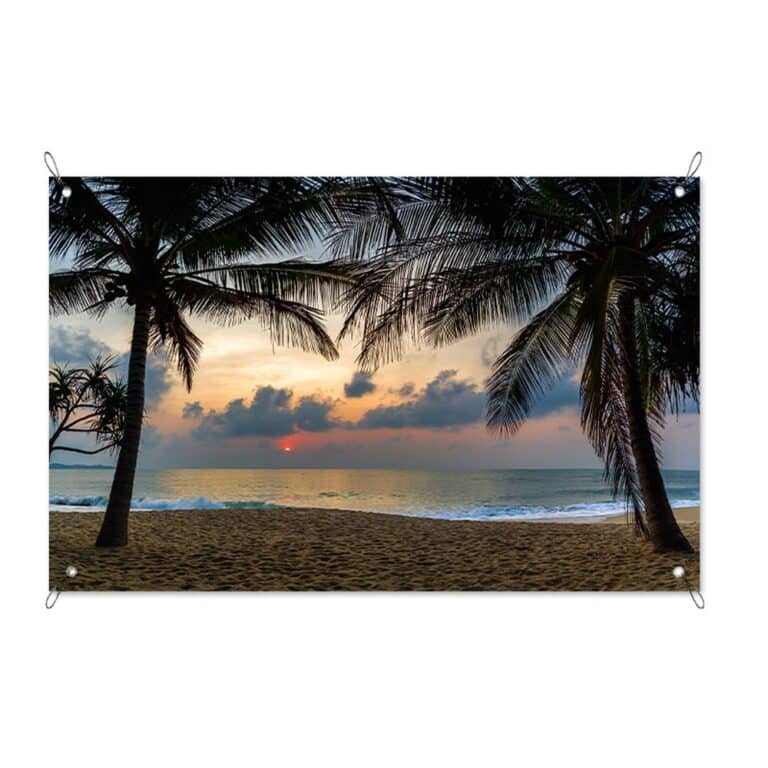 Tuinposter - tuindoek - Tuinposter Tropisch strand zonsondergang