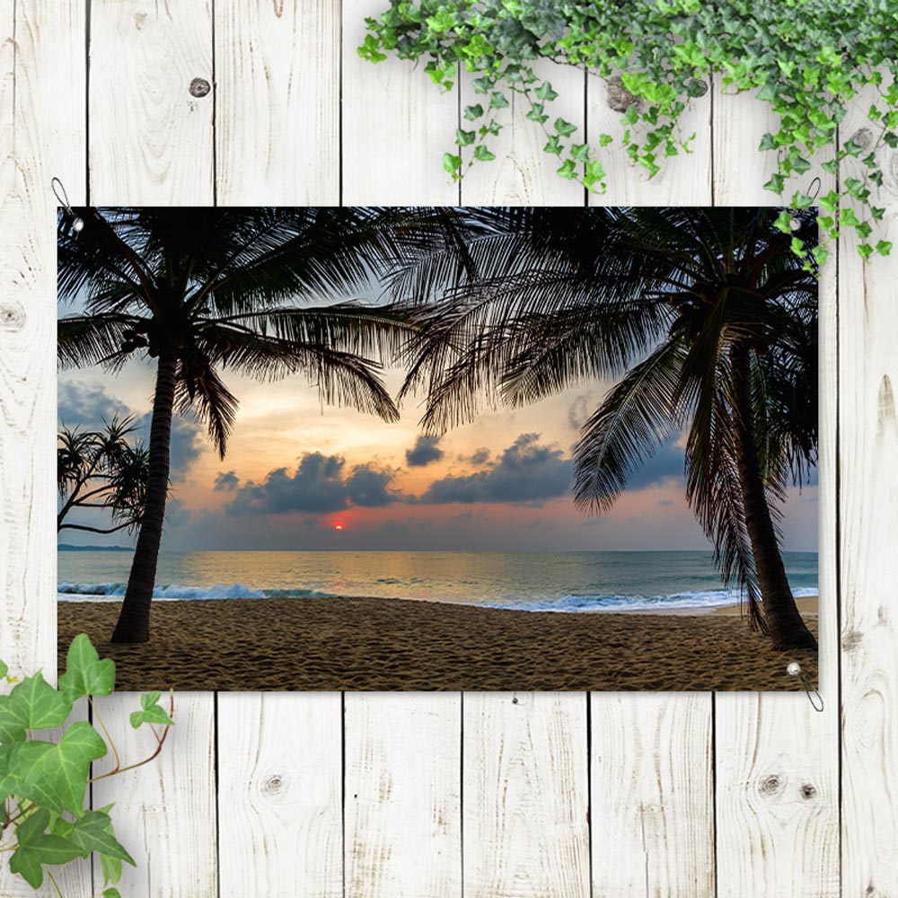 Tuinposter Tropisch strand zonsondergang