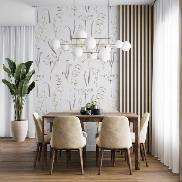 Fotobehang Bladeren en bloemen in aquarel