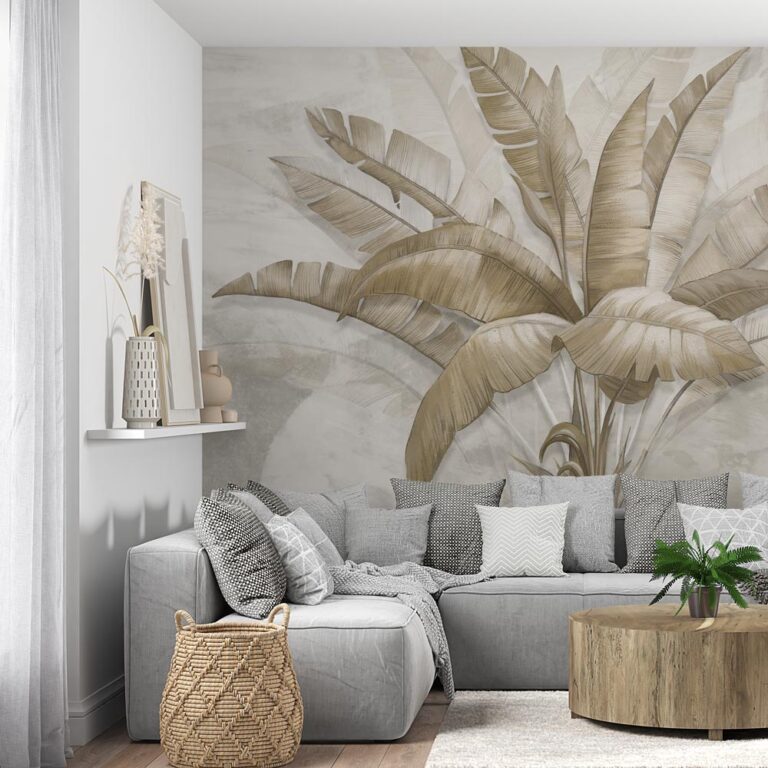 Fotobehang Palmbladeren taupe