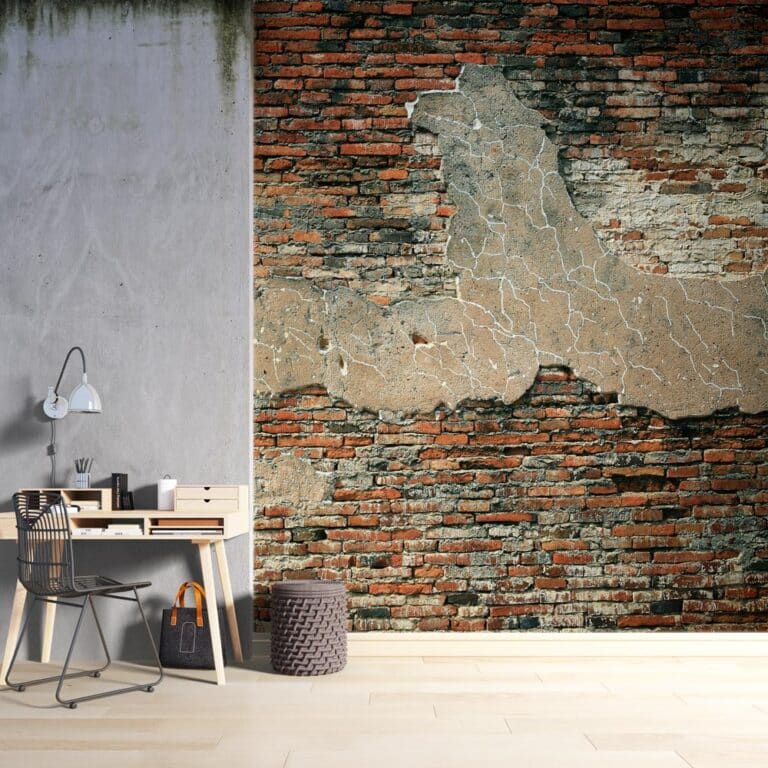 Fotobehang Baksteen met gebroken pleister