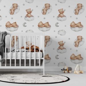 Kinderbehang Beertjes op wolken - baby behang