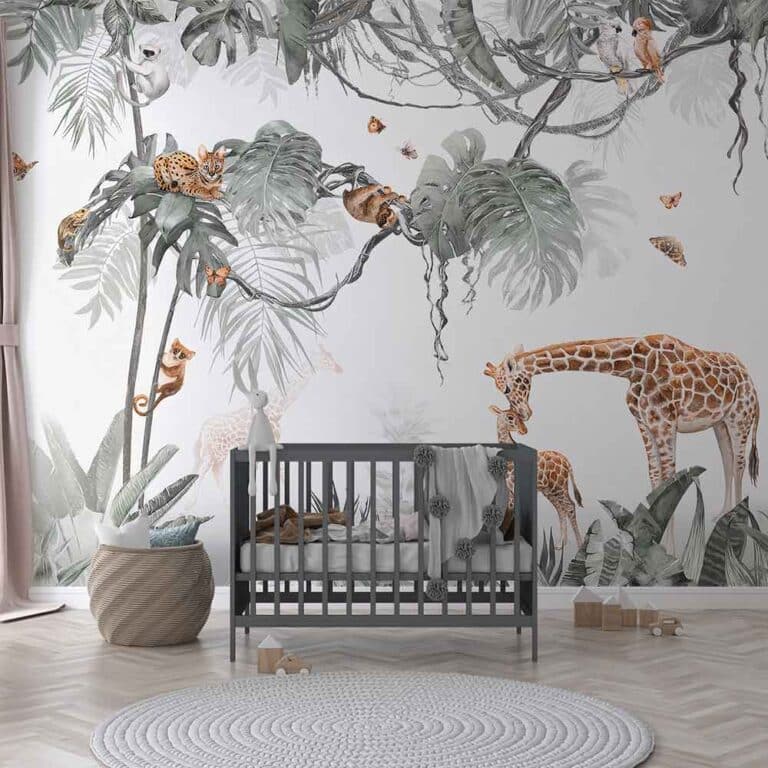Kinderbehang dieren Jungle behang Kinderbehang Jungle met lieve dieren.