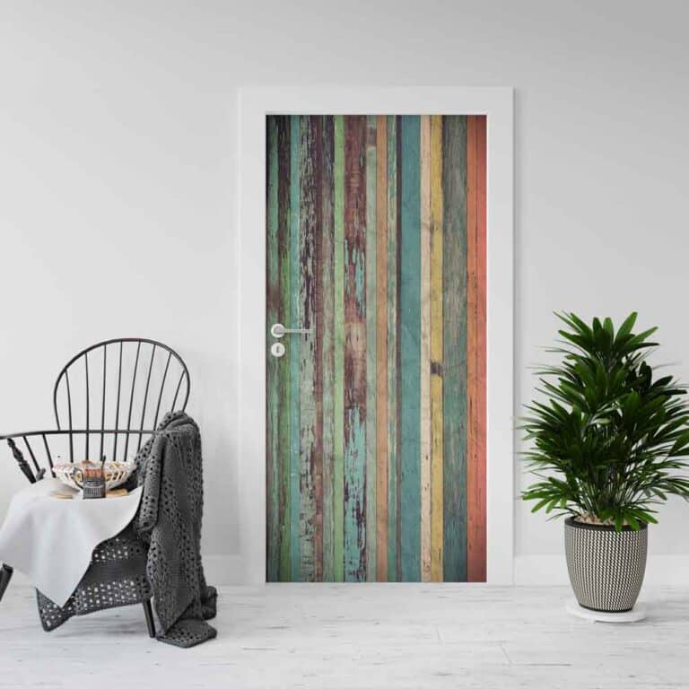 Deursticker Vintage houten planken gekleurd