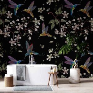 Badkamer behang Botanische jungle kolibri