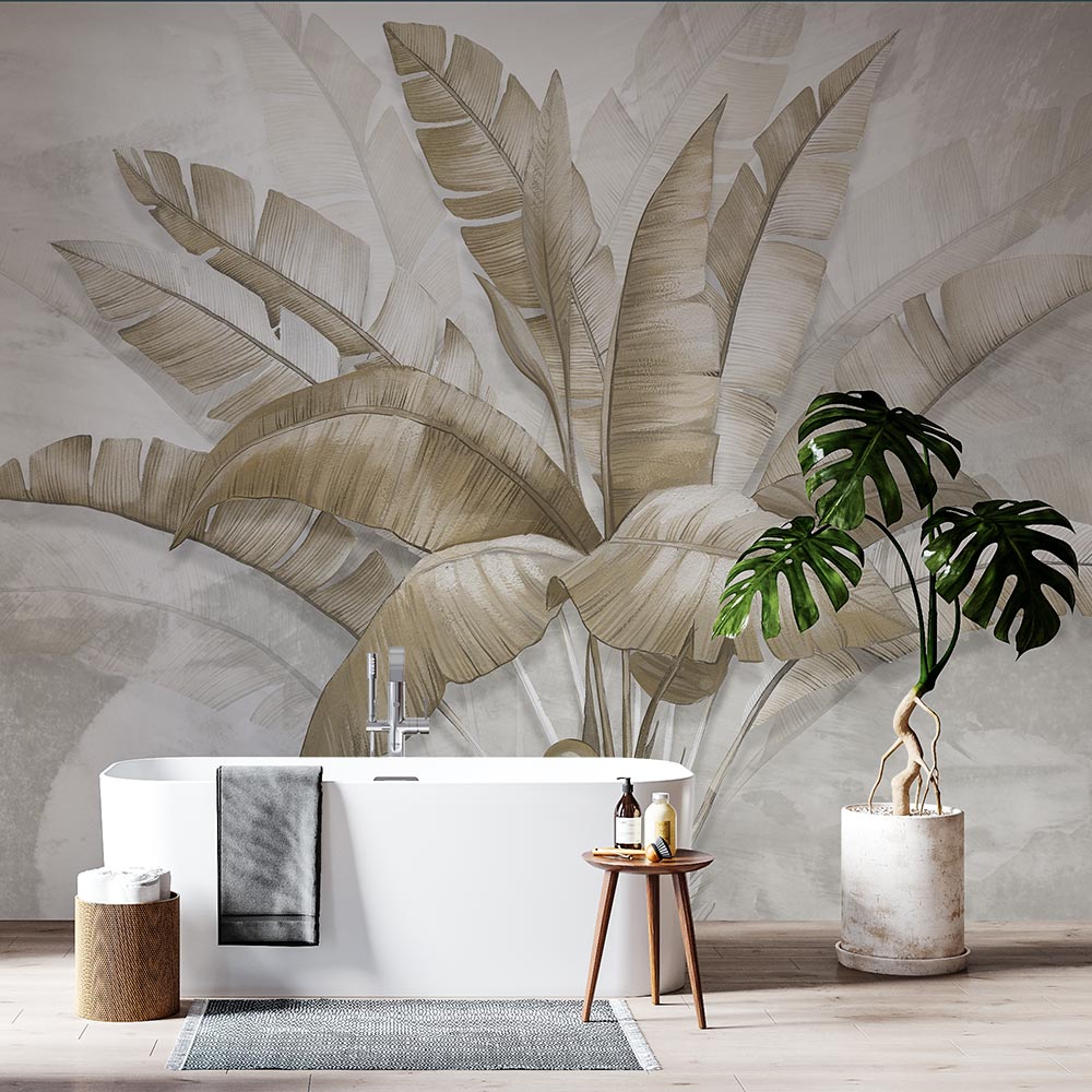 Badkamer behang Palmbladeren taupe