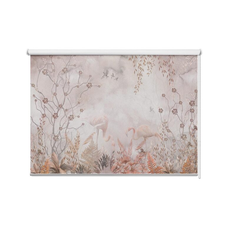 Rolgordijn Flamingo op botanische achtergrond
