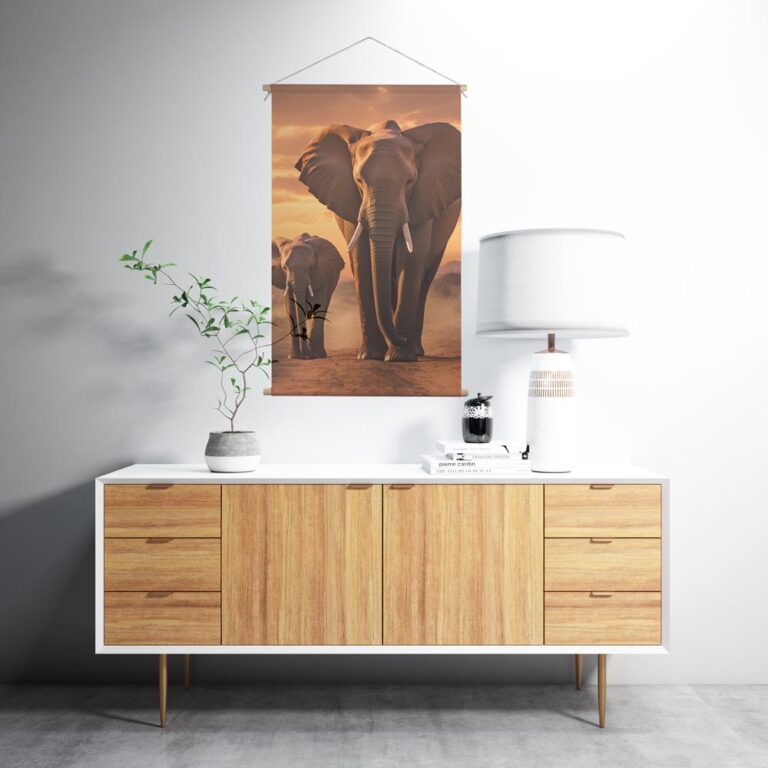 Textielposter Moeder olifant met jong