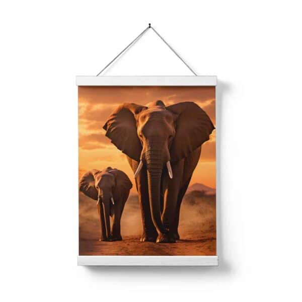 Wanddoek Moeder olifant met jong