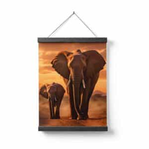 Wanddoek Moeder olifant met jong
