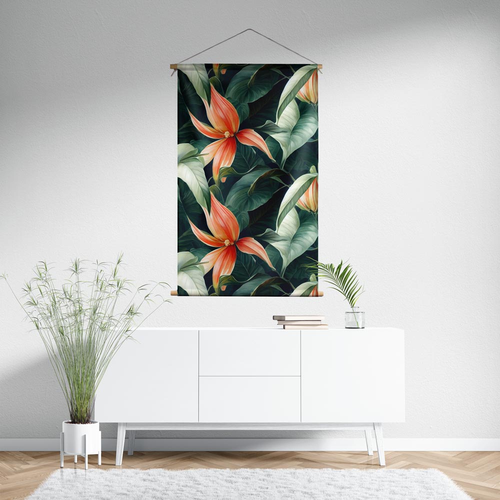Textiel Jungle bladeren en lelies - wanddecoratie