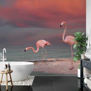 Badkamer behang Flamingo's aan de oever