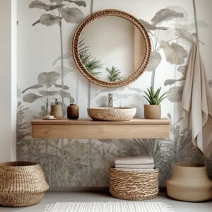 Badkamer behang Jungle in taupe tinten