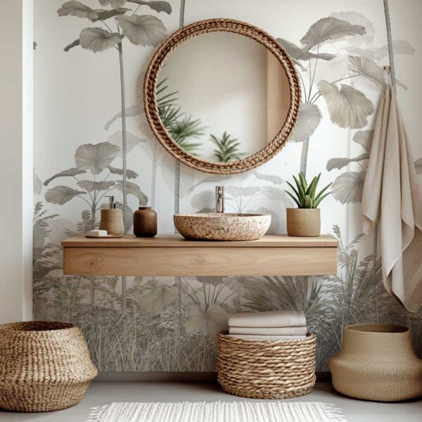 Badkamer behang Jungle in taupe tinten