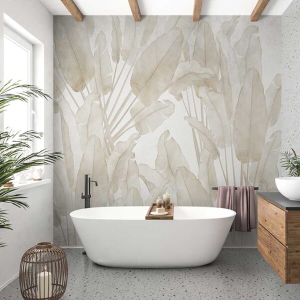 Badkamer behang Bladeren in taupe