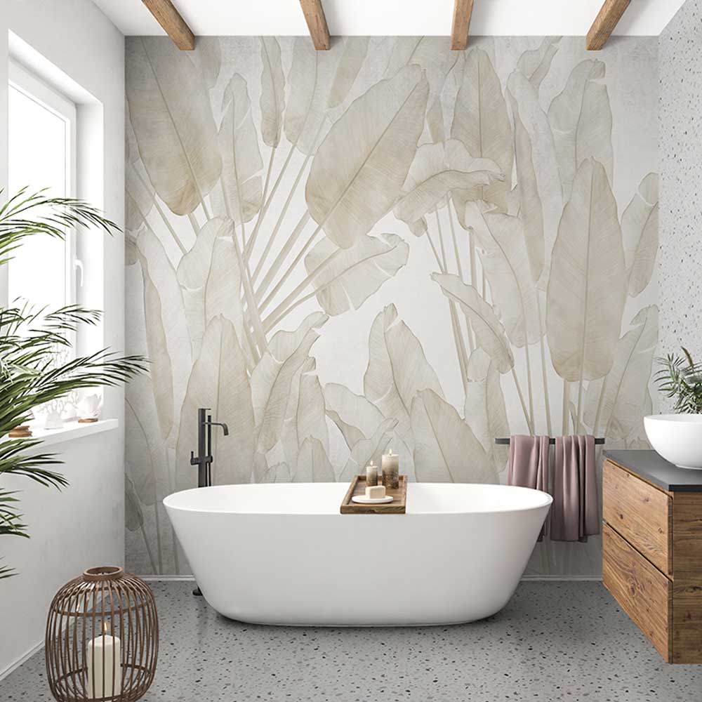 Badkamer behang Bladeren in taupe