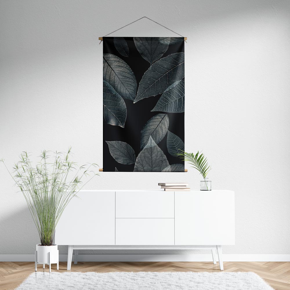 Textielposter Bladeren op zwarte achtergrond